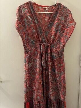 Women’s Falling Flower Long Paisley Boho V-Neck Maxi Dress Size Medium